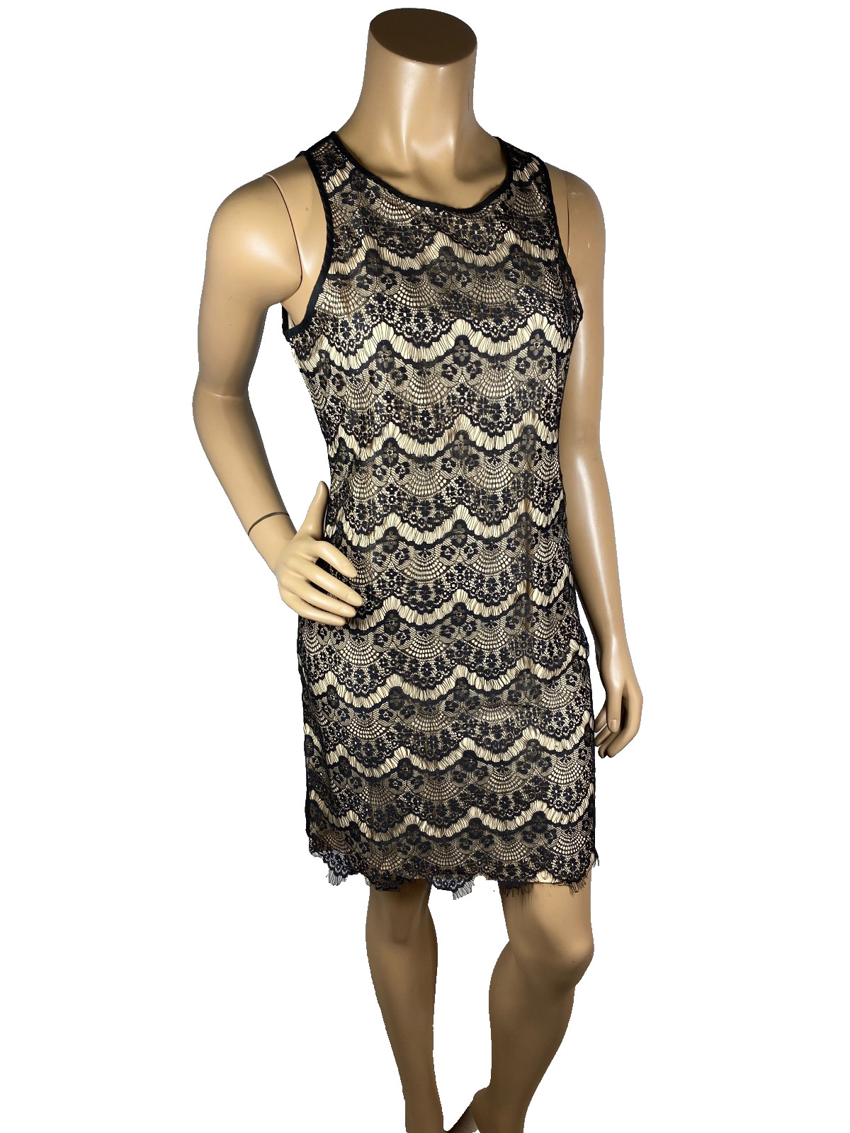 Esley Size Small 100% Polyester Sleeveless Black Lace Cocktail Dress Solid Back