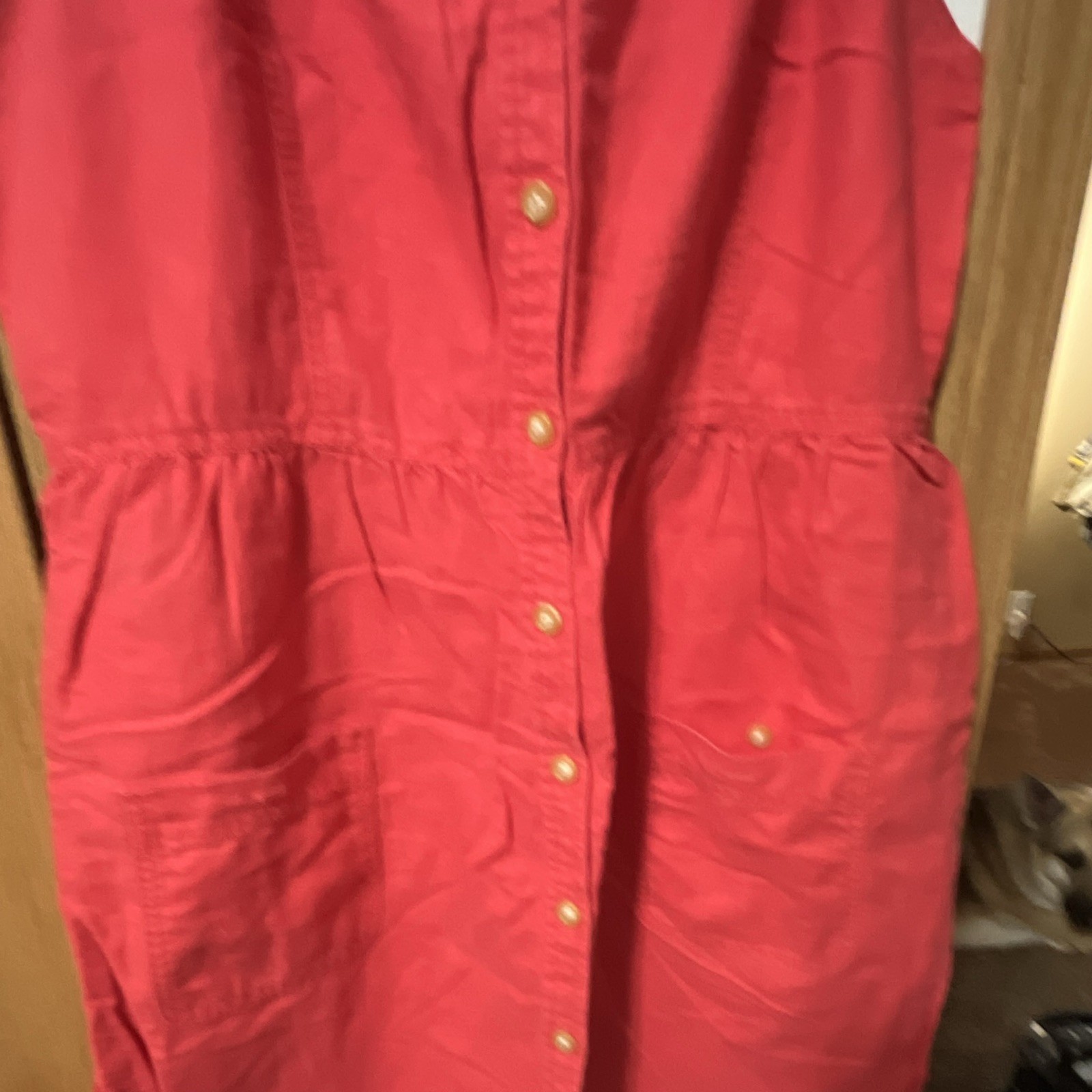 Aerie Women’s Red Solid Sundress V-Neck Button Front Pockets XL