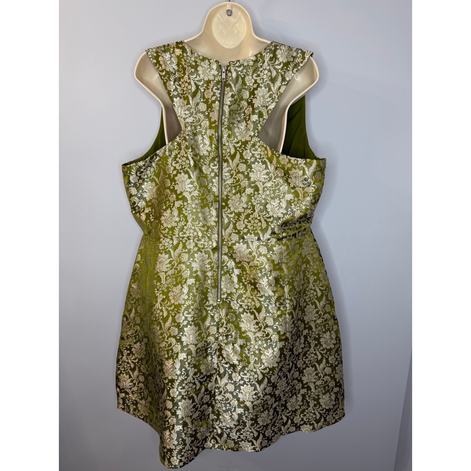 Maeve Sleeveless Brocade Shift Mini Dress Cocktail Green Gold Women’s 1X New