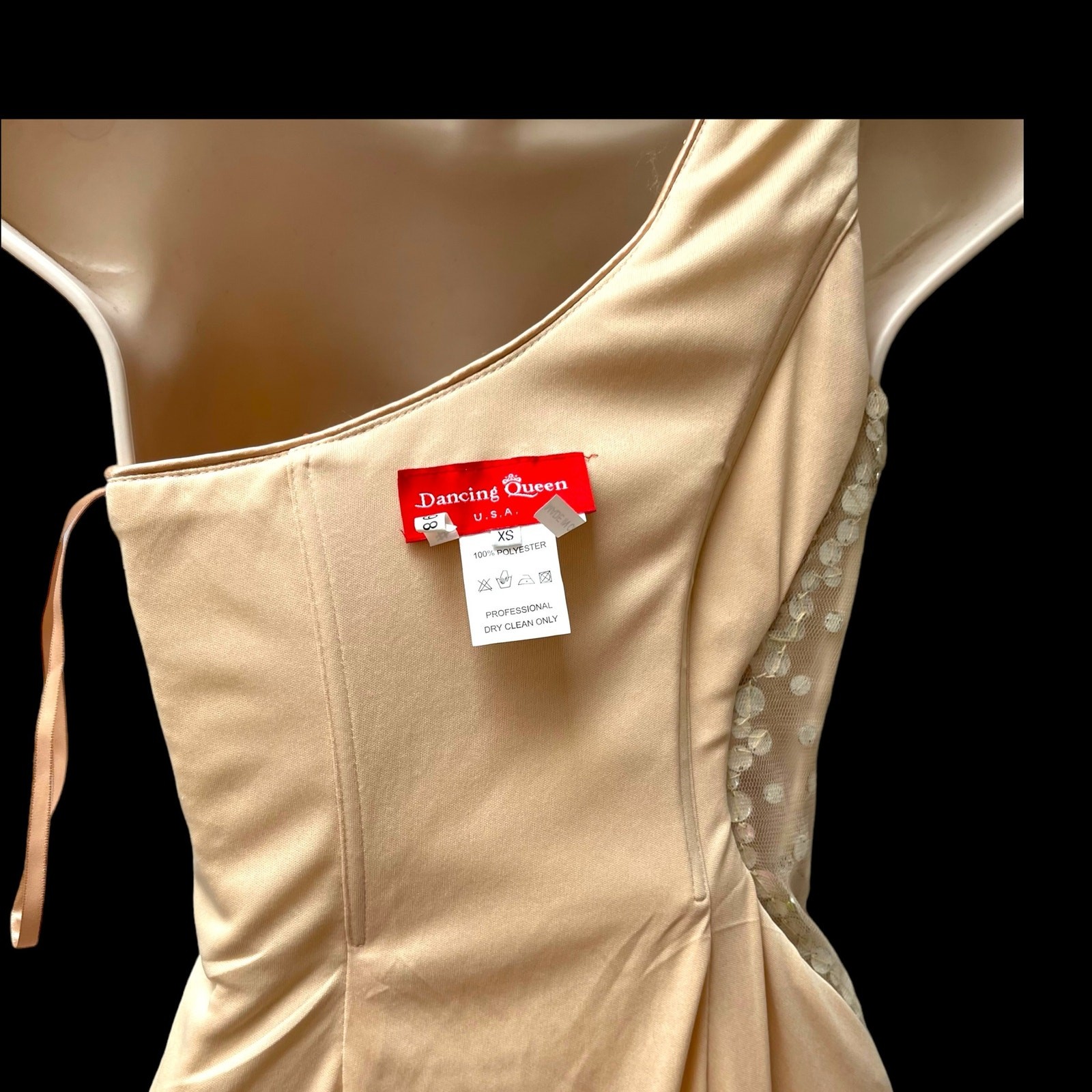 Dancing Queen Gold Sequin w Crystals One Shoulder Goddess Long Formal Dress XS
