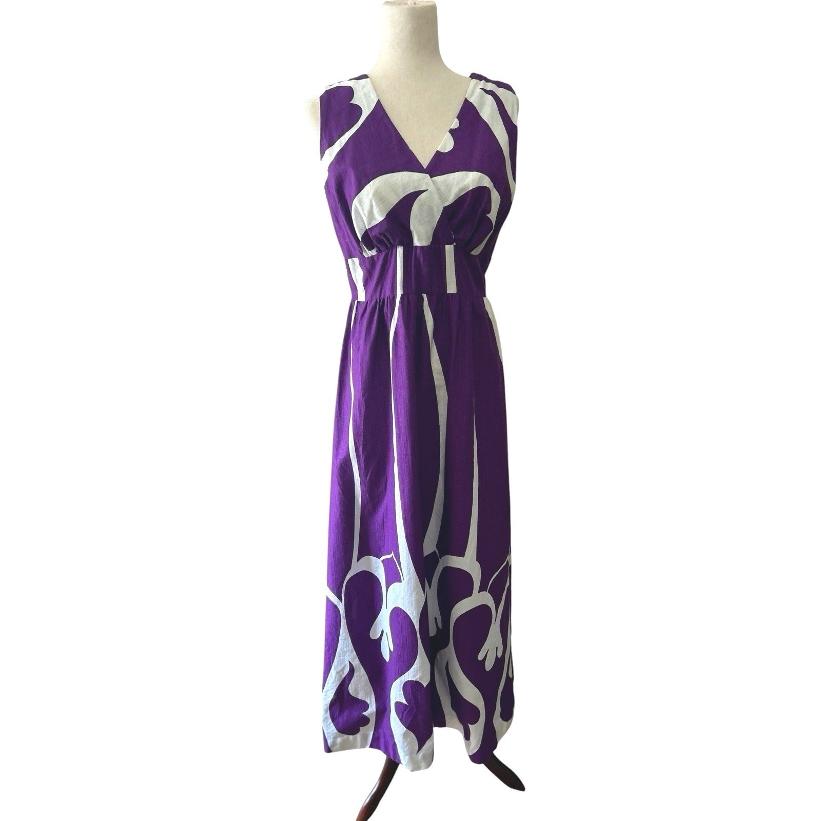 1960’s 70’s Malihini Hawaii Cotton Barkcloth Maxi Summer Dress Size 6 Aloha