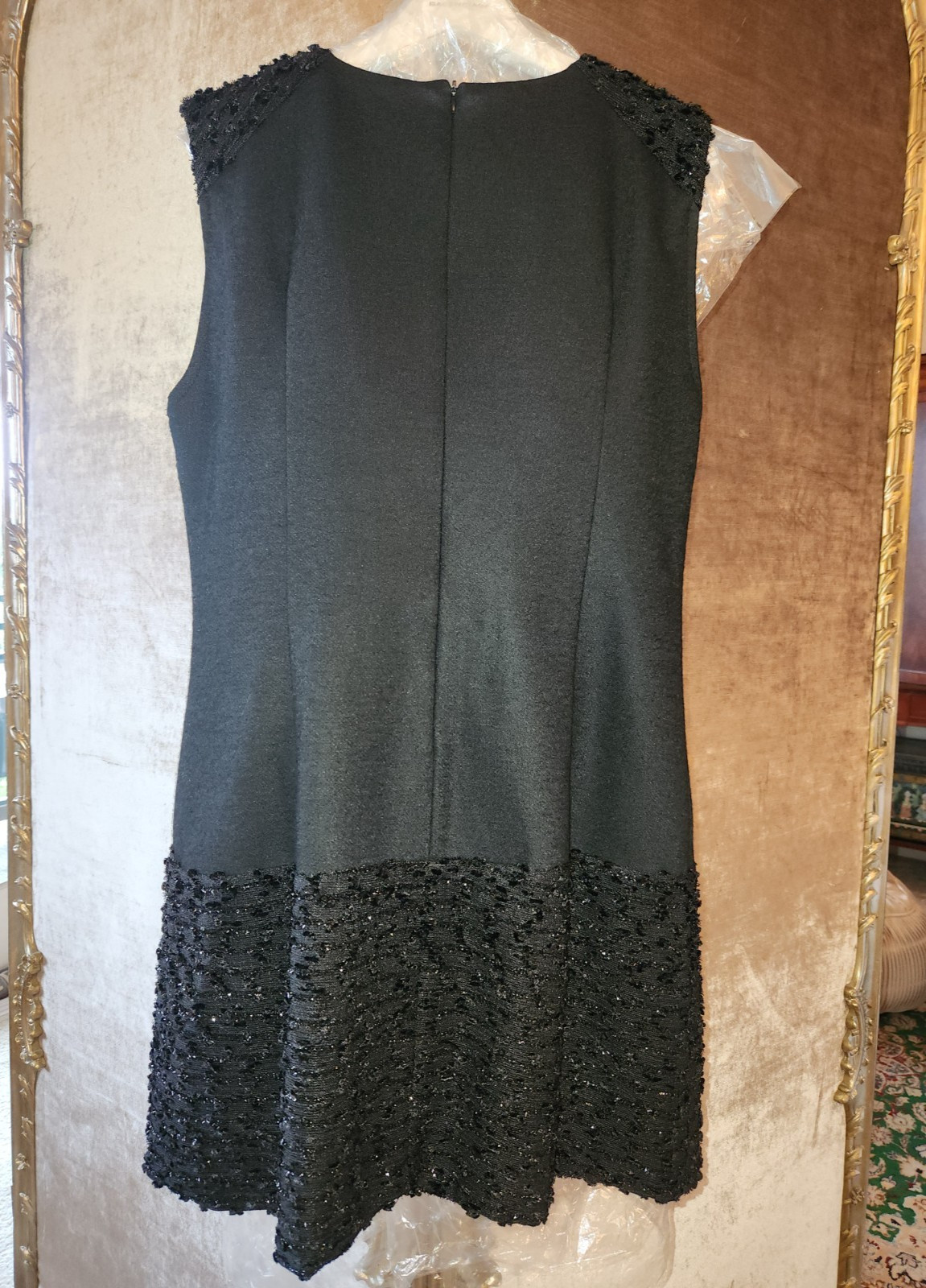 PORT International black wool blend and shimmering fabric appliqué handwork 12