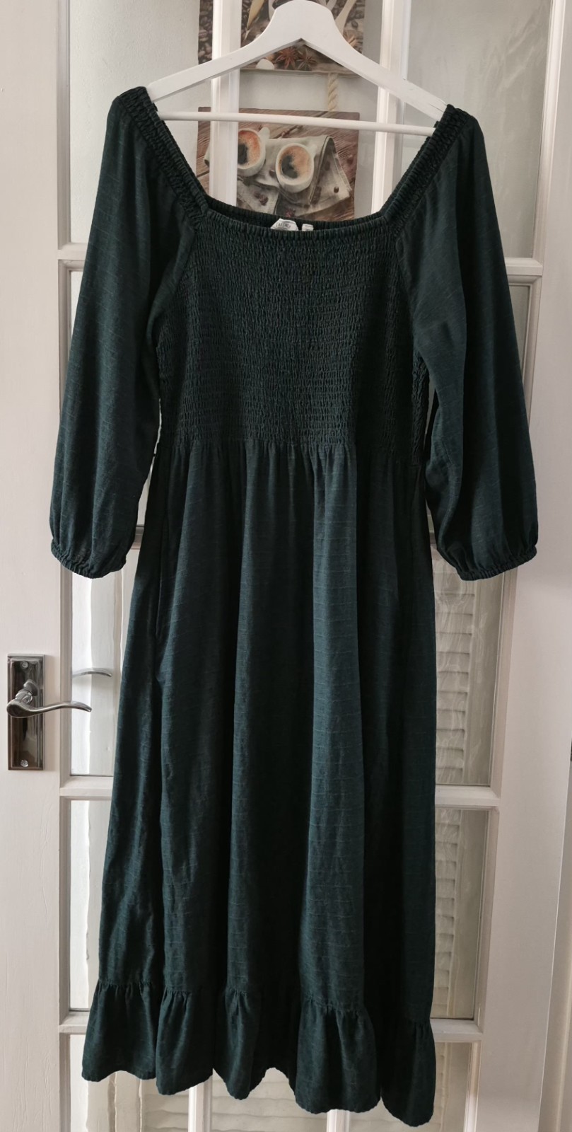 FAT FACE Adele Shirred Dark Green Midi Dress. Size UK 14 Regular . *VGC*
