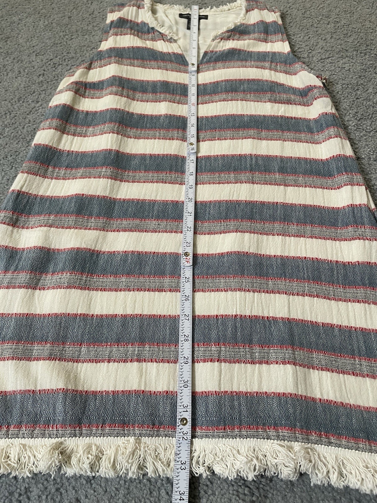 Chelsea & Theodore Striped Mini Dress Sz 12 Red Gray Fringed Hem Nautical Beach