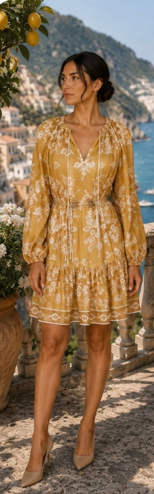 Zimmerman Silk Floral Mini Dress Size 3-M Butter Yellow White w/Beaded Belt New