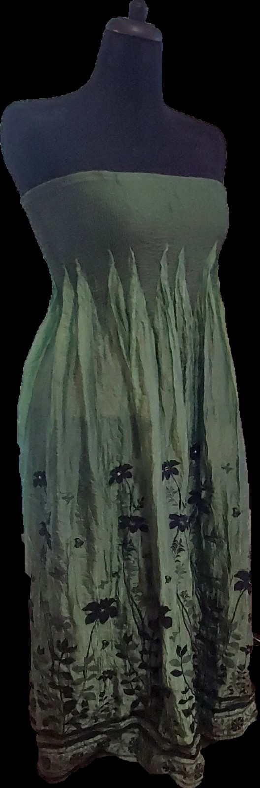 Exotic Green & Black Strapless Smocked Maxi Dress (One Size Fits M & L)