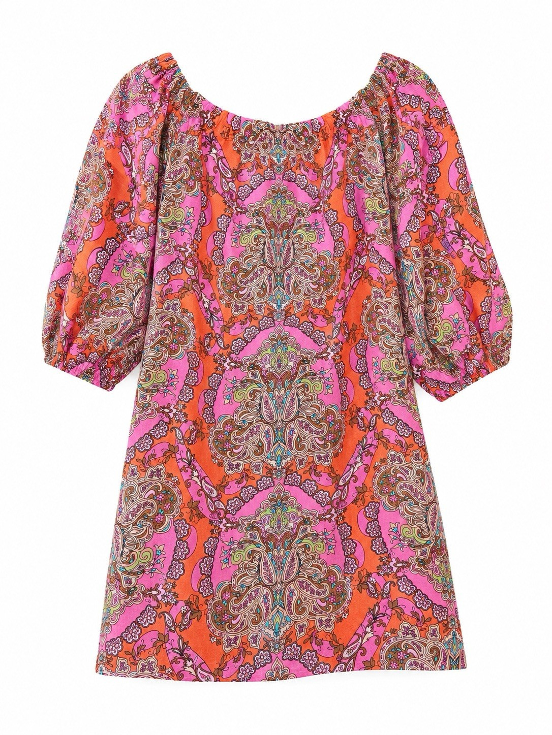 Vince Camuto Womens 10 Off Shoulder Paisley Peasant Dress Coral Pink Boho