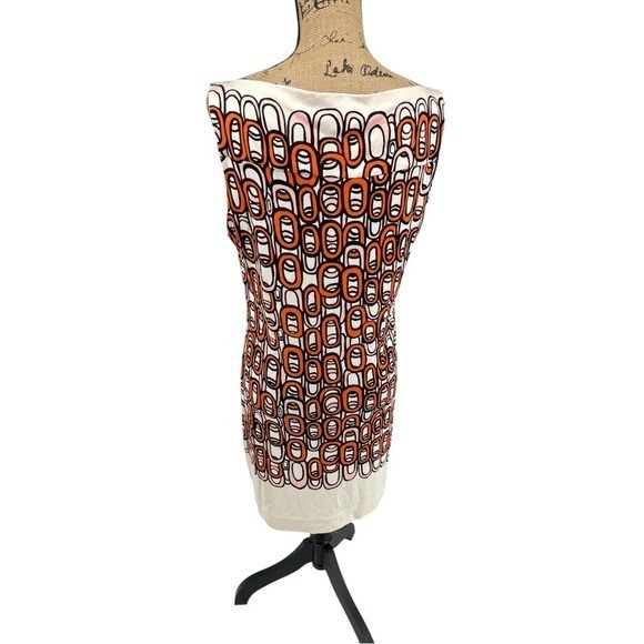 DVF Mini Shift Dress Mod Retro 14 Ivory Orange Geometric Silk Jersey 60s Style