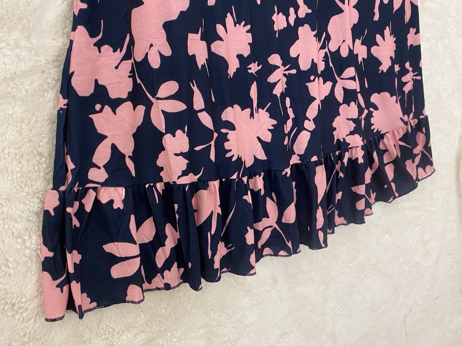 Womens Floral Ruffle Hem Sleeveless Midi Dress Size XL Navy & Pink Jersey NWT