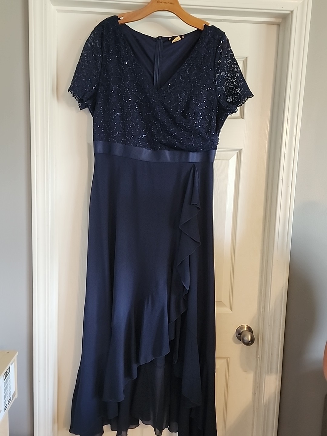 Miusol Women’s Navy Lace Chiffon Maxi Dress Size XXL Formal Modest Prom Mother