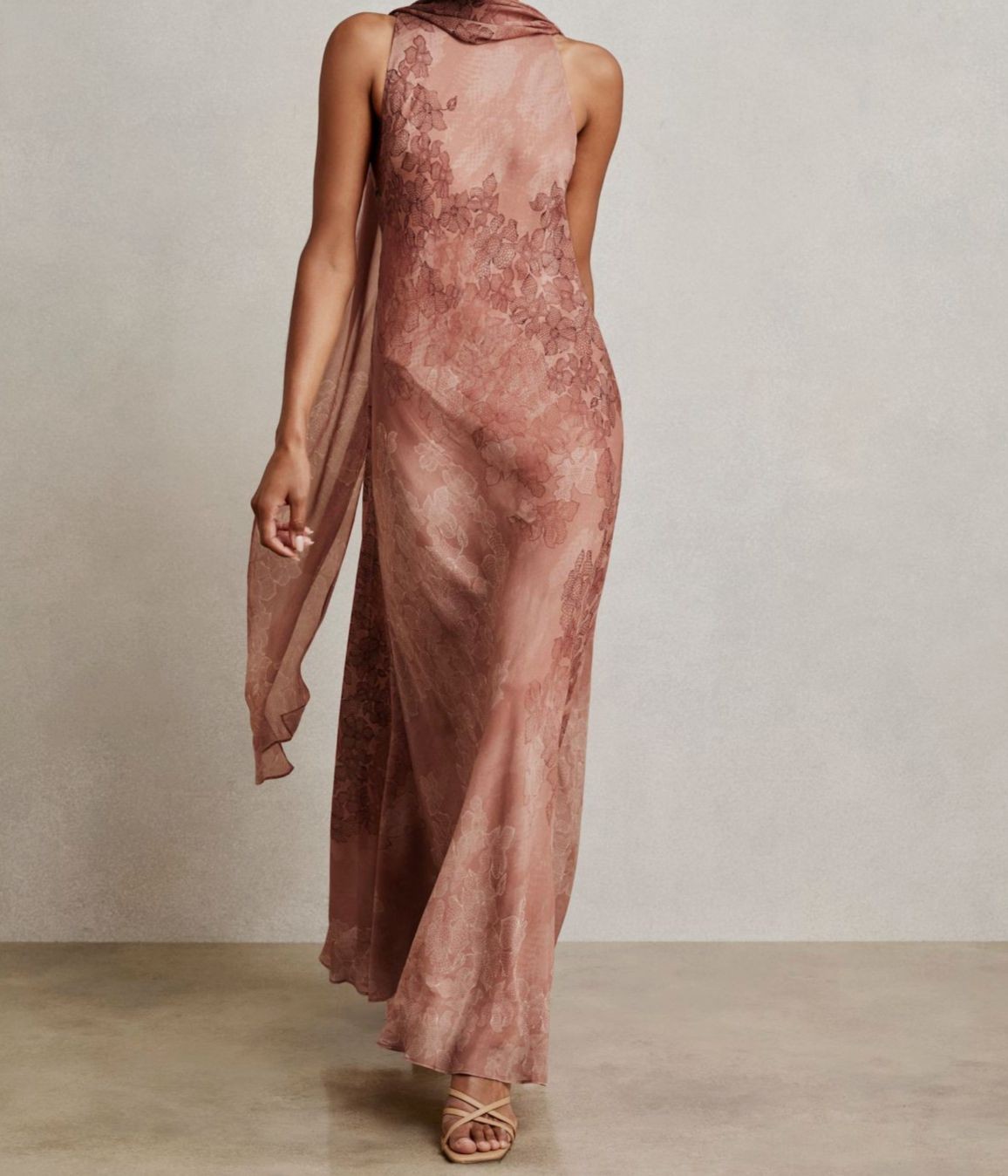 Reiss Women’s Pink Chiffon Floral Cape Maxi Dress Size UK6/US2