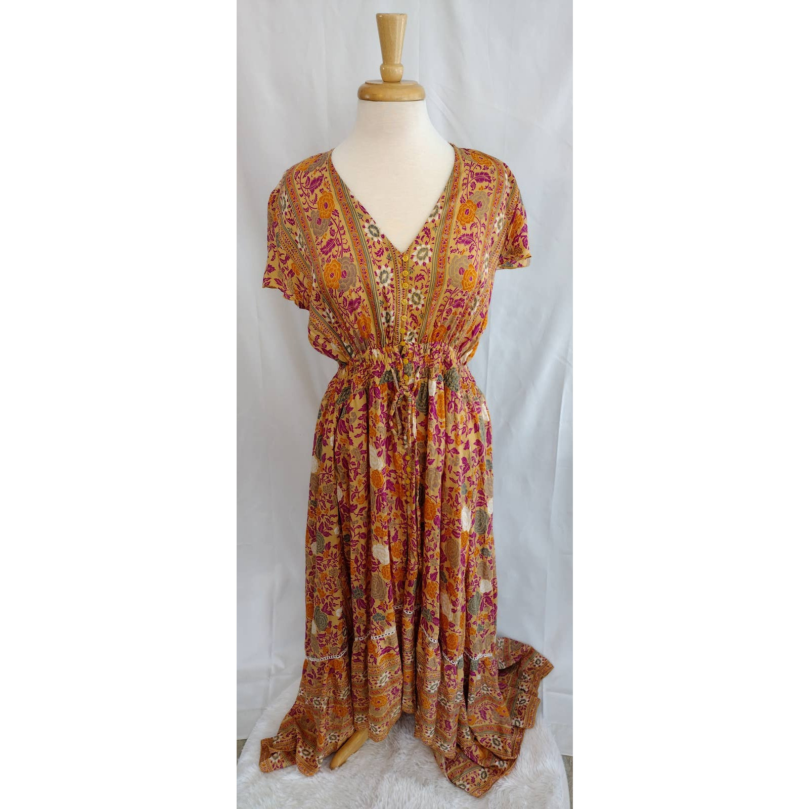 Aura The Label Backless High Split-Front Flutter Sleeve Floral Maxi Dress XL NWT
