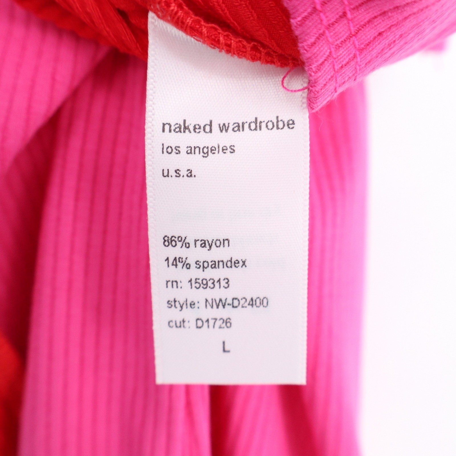 Naked Wardrobe Pink Red Colorblock Ribbed Midi Bodycon Dress Womens L