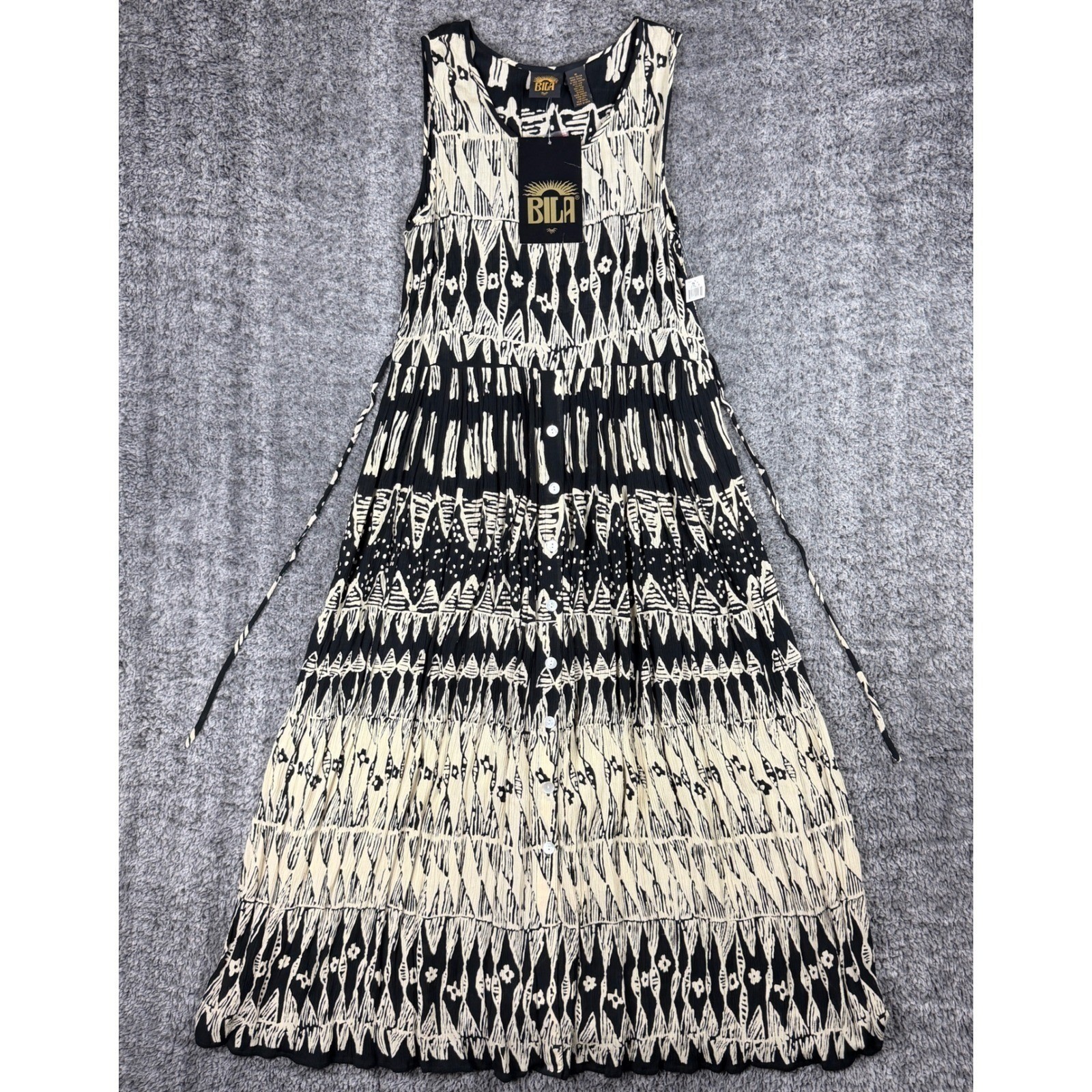 NEW Bila Womens Size M Black Geometric Tribal Print Rayon Maxi Dress Boho Casual