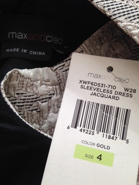 NWT MAX and CLEO LIGHT GOLD BLACK JACQUARD SLEEVELESS DRESS Sz 4 NEW