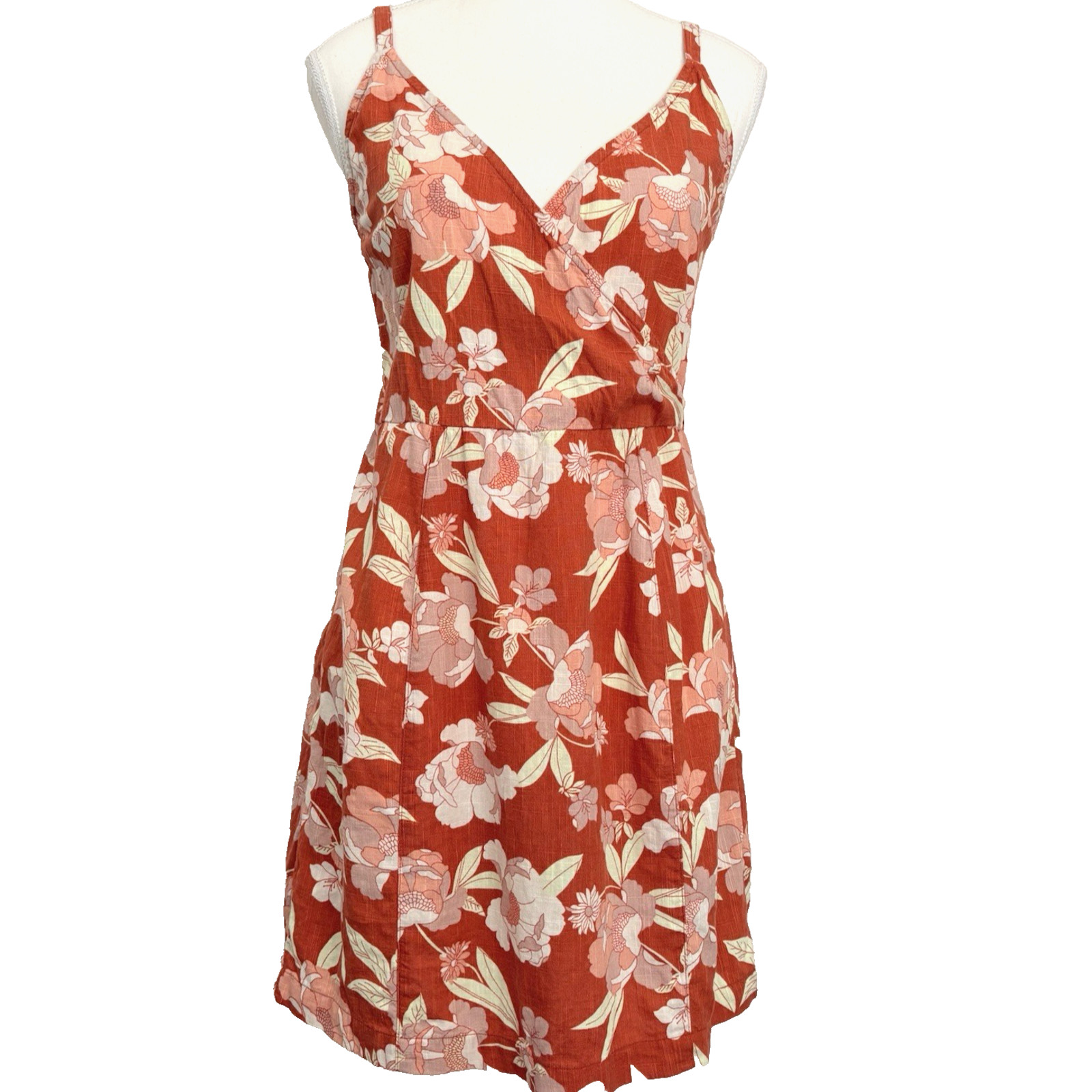 THE NORMAL BRAND Sonoran Slub Surplice Tank Mini Dress Orange Floral Resort S