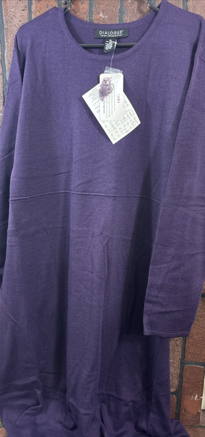 Dialogue Plum Merino Wool And Acrylic Long Sleeve Sweater Dress 3x