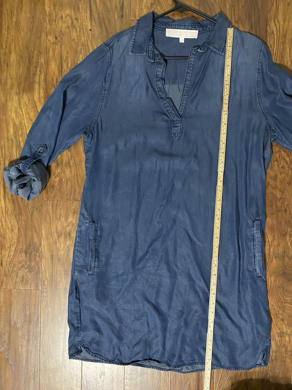 Karlie Denim Tencel Lyocell Chambray Shirt Dress Blue Large Long Sleeve