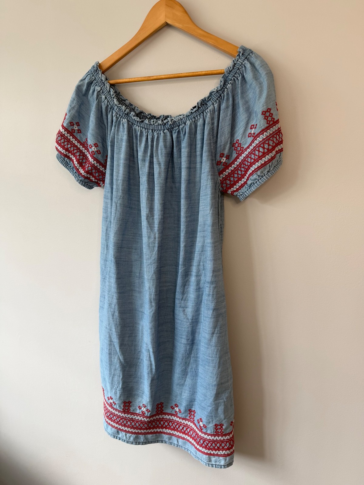 Tu Chambray Off-Shoulder Mini Cotton Dress Embroidered UK 8
