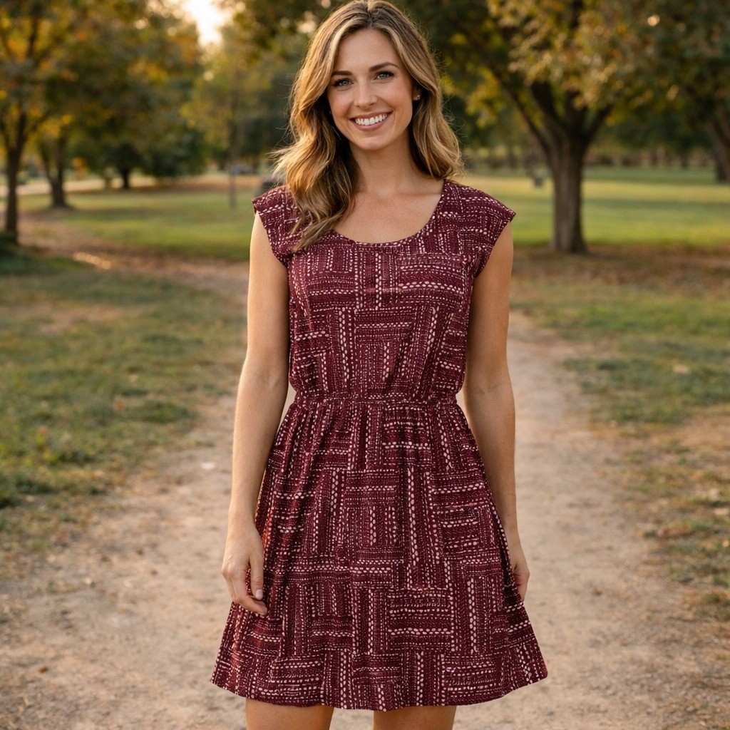 Southern Tide Women’s Gameday Dress New Burgundy Geometric Print Medium Style