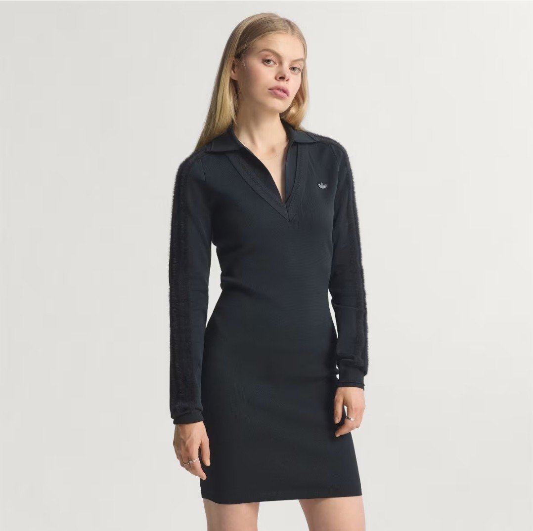 Adidas Long Sleeve Collared Polo Dress Black Size S Small 8-10 New KB3069
