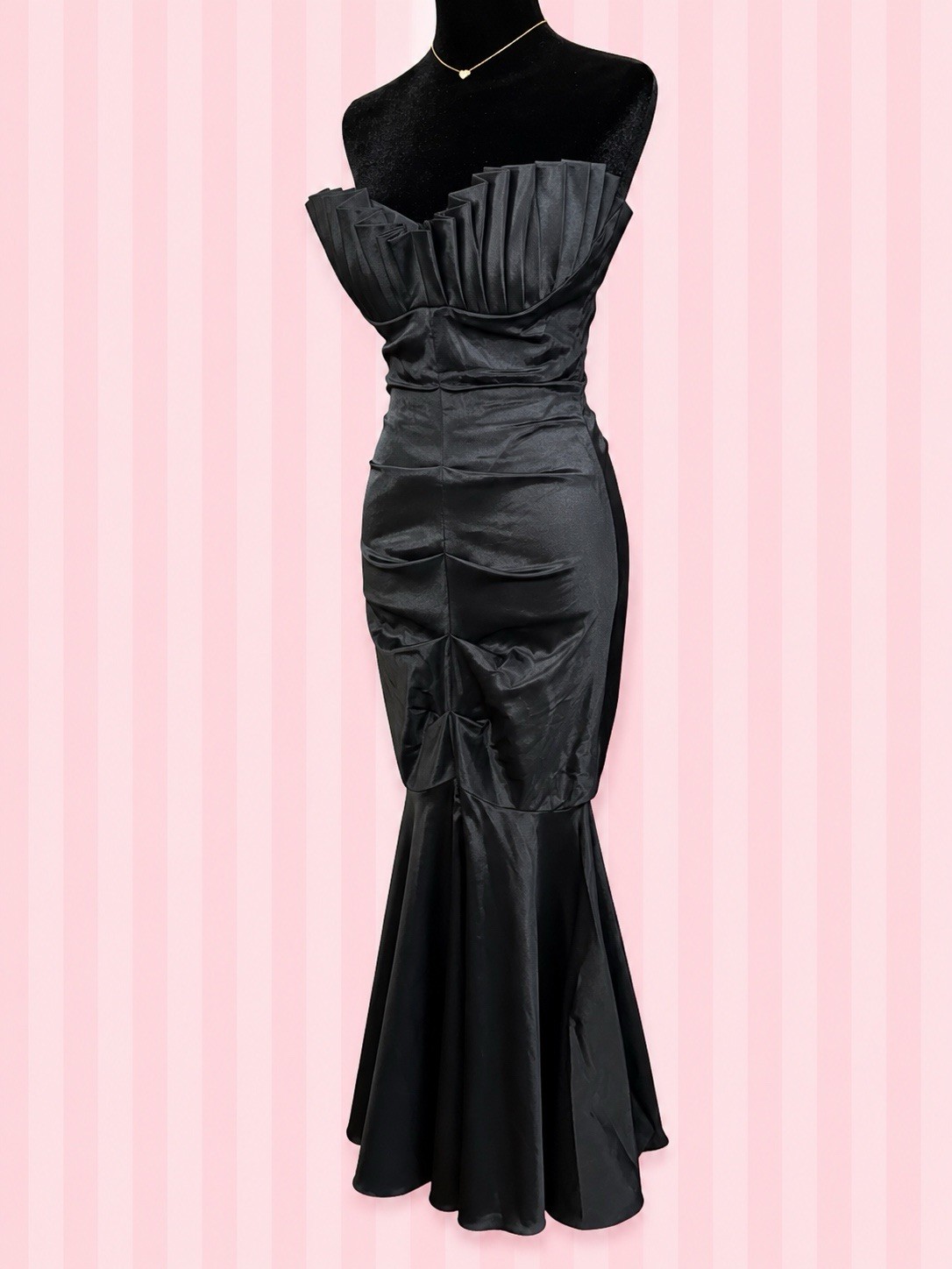 Cache Black Satin Mermaid Gown | Strapless Formal Dress | Vintage Y2K Glam