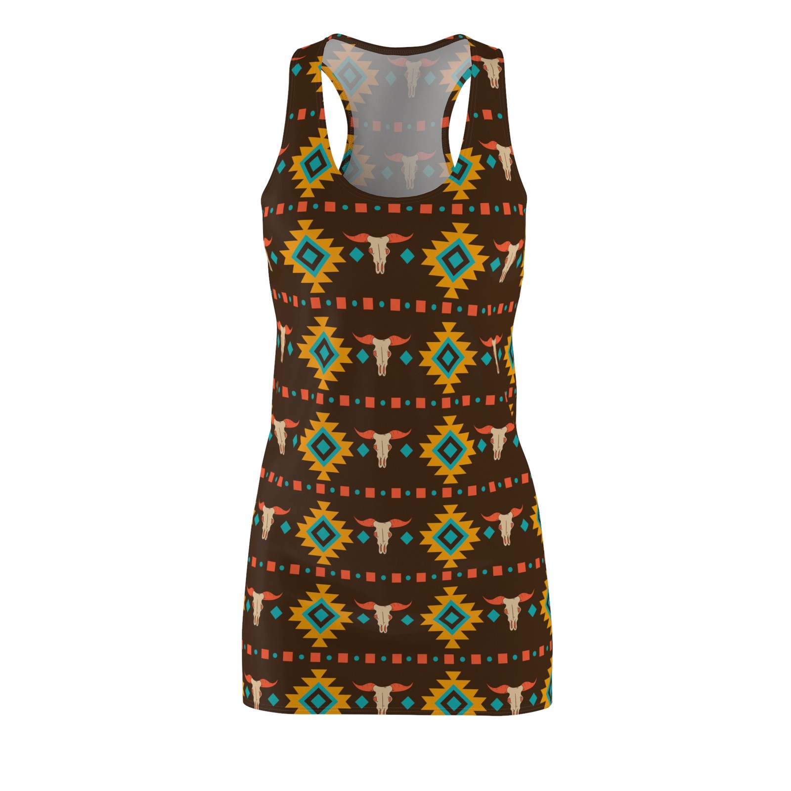 Southwest Aztec Longhorn Print Racerback Dress | Tribal Pattern