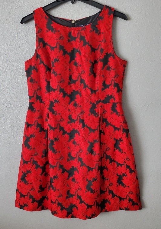 Tommy Hilfiger Floral Jacquard A Line Dress Red Black Size 12 Sleeveless
