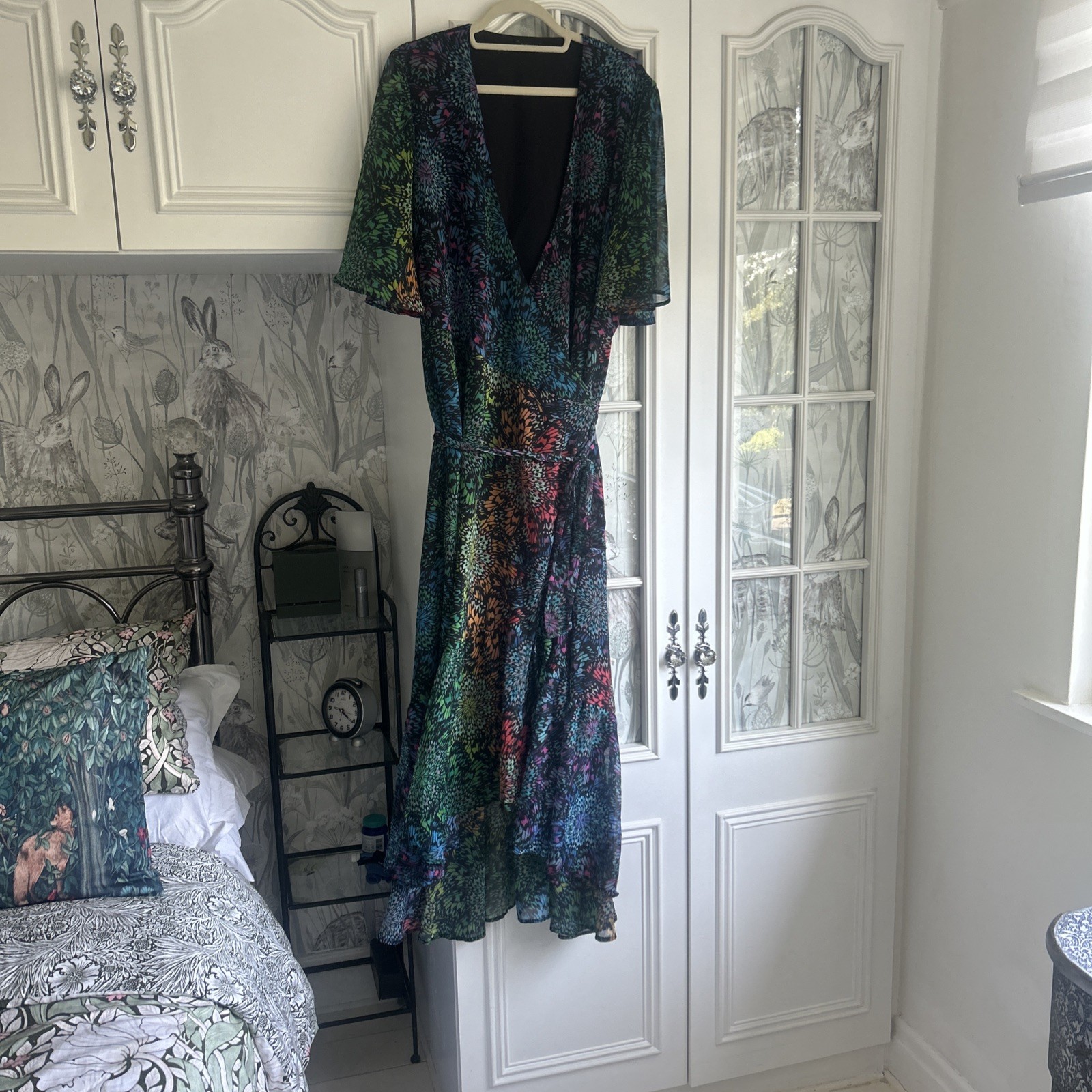 Roman size 20 Green Multi Abstract Print Maxi Wrap Dress Chiffon. Wedding BNWOT