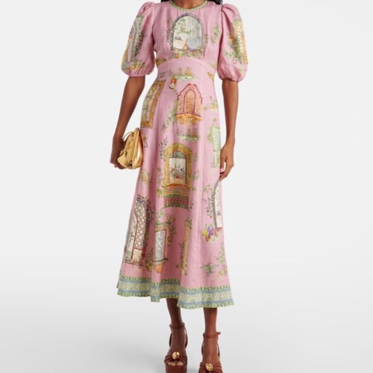 Alemais Monte Midi Dress Pink Print Size 8 AU