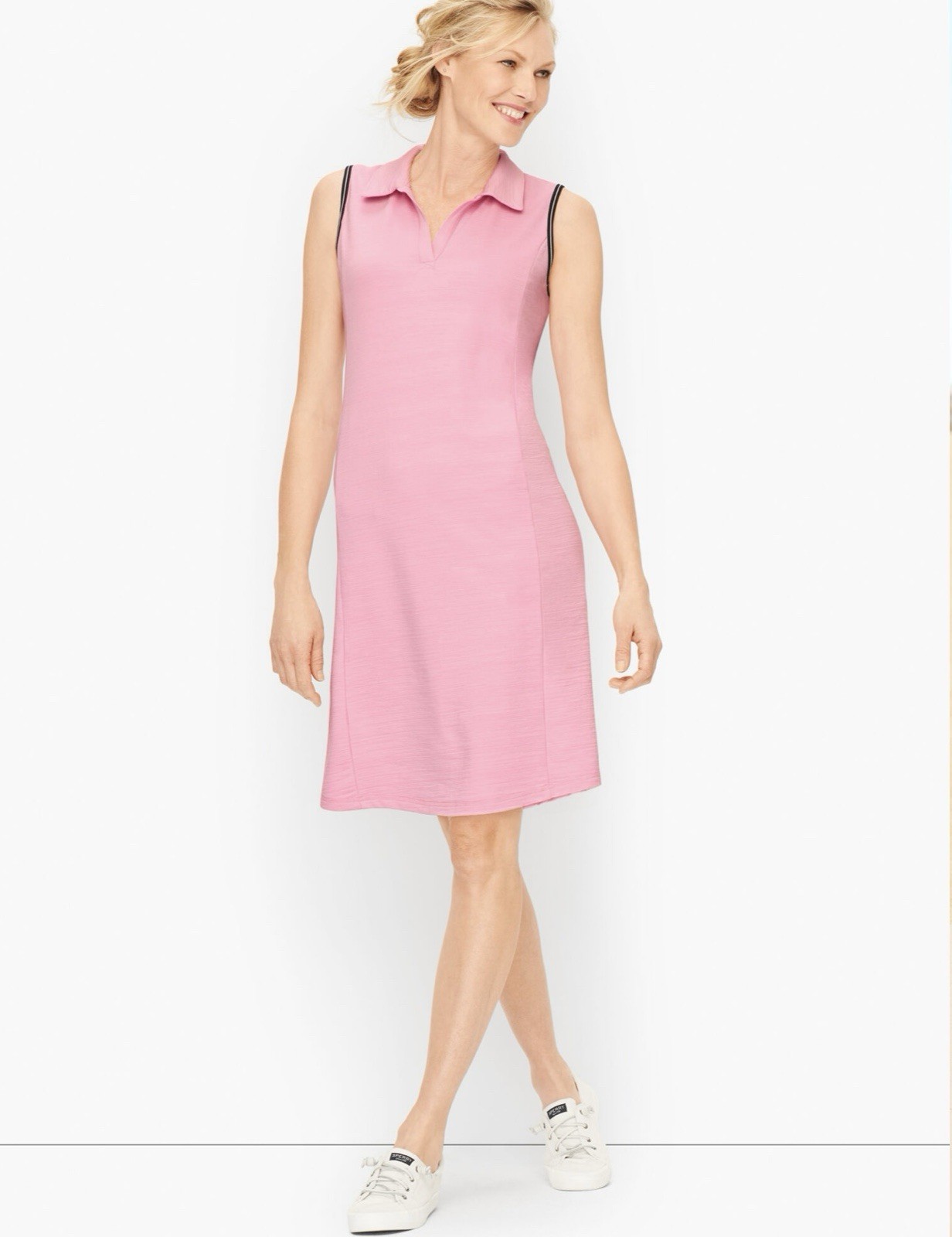 T by Talbots UPF 50+ Cozy Crush Polo Dress Womens M Preppy Pink Resort Cruise