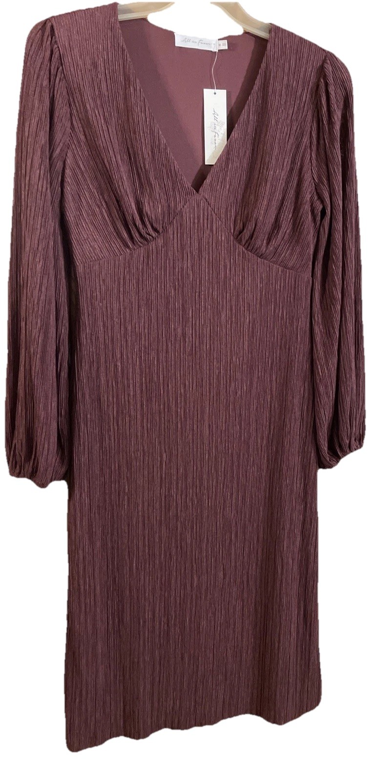 NWT All In Favor Burgundy Ribbed Knit Midi Dress M V-Neck Puff Sleeve Nordstrom