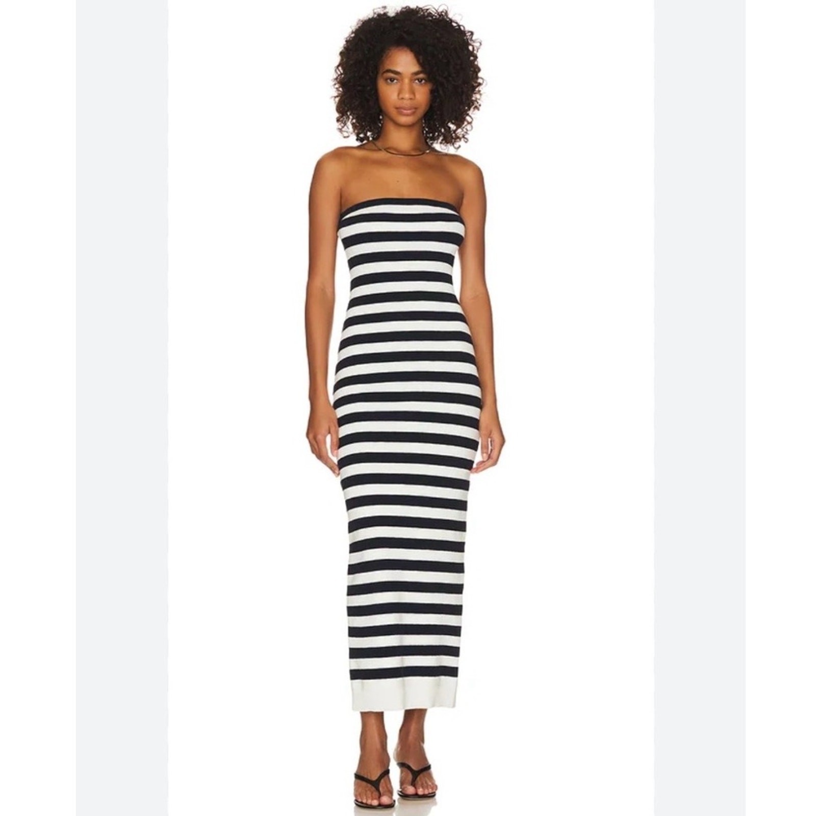 GRLFRND Paricia Striped Tube Maxi Dress in Ivory & Navy size L