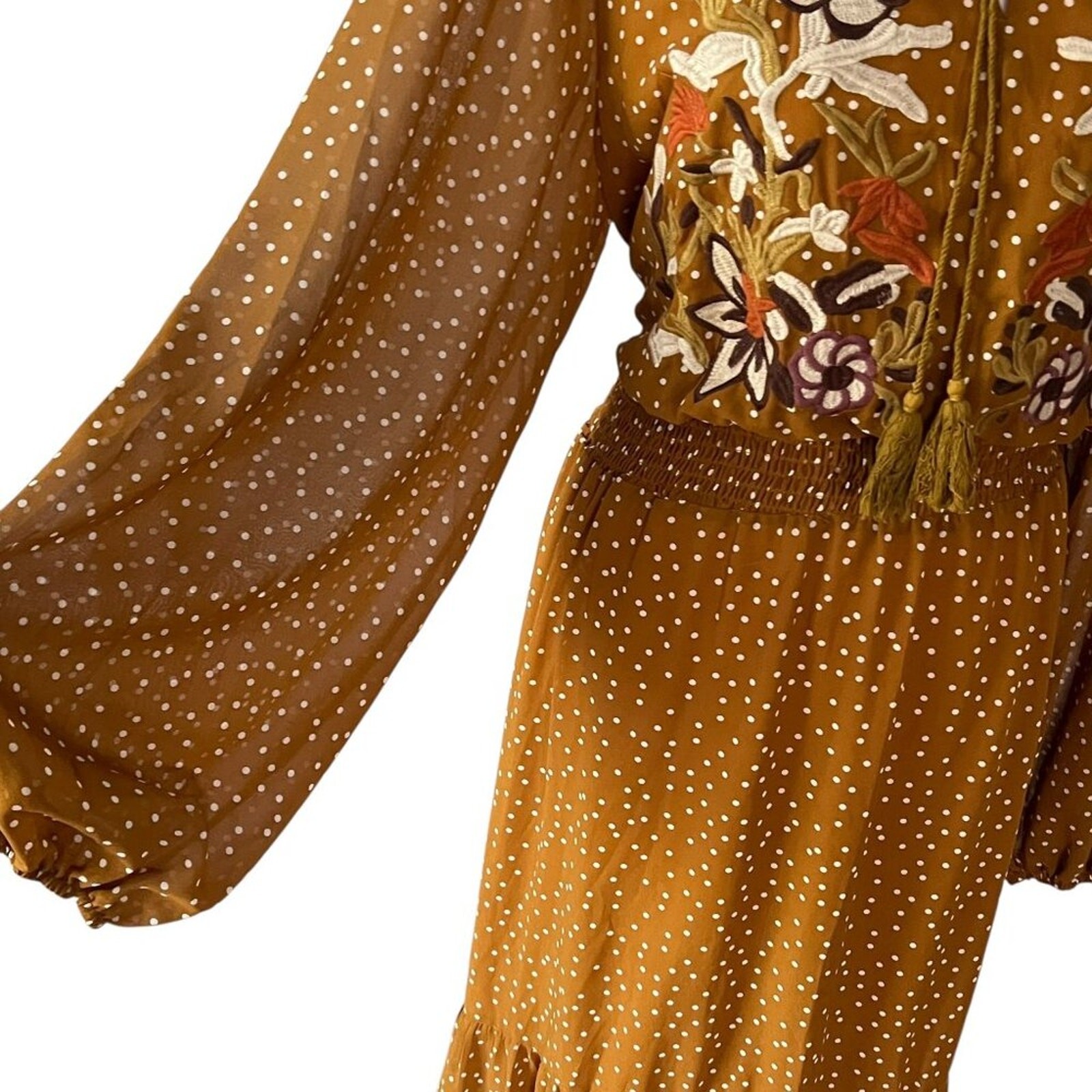 Plus Size Fall Maxi Dress 18 Boho 3X Embroidered Long Polka Dot Elastic waist