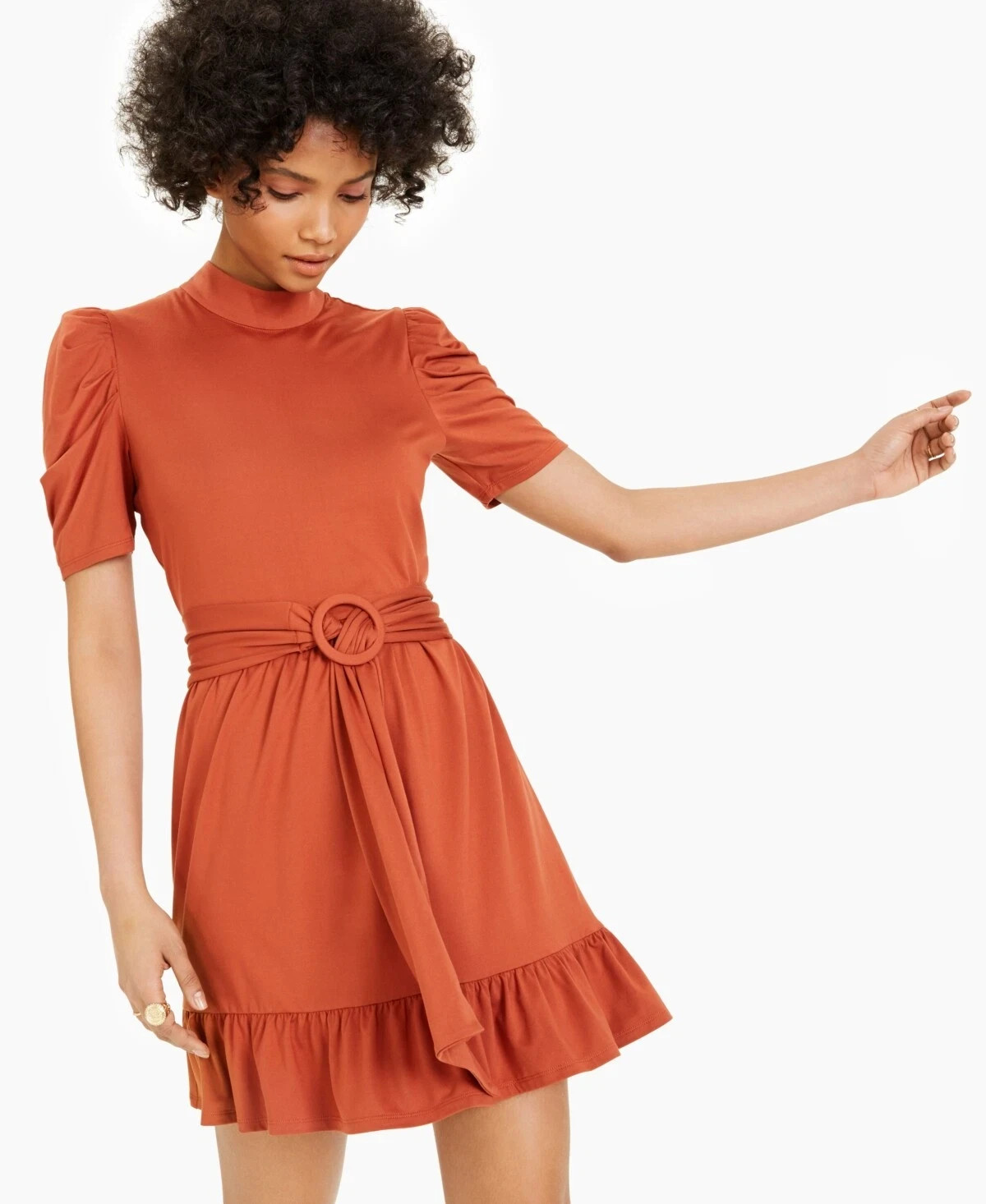 LEYDEN CASUAL BELTED MINI DRESS Size Large Rust Career Fall Fashion Office BNWT