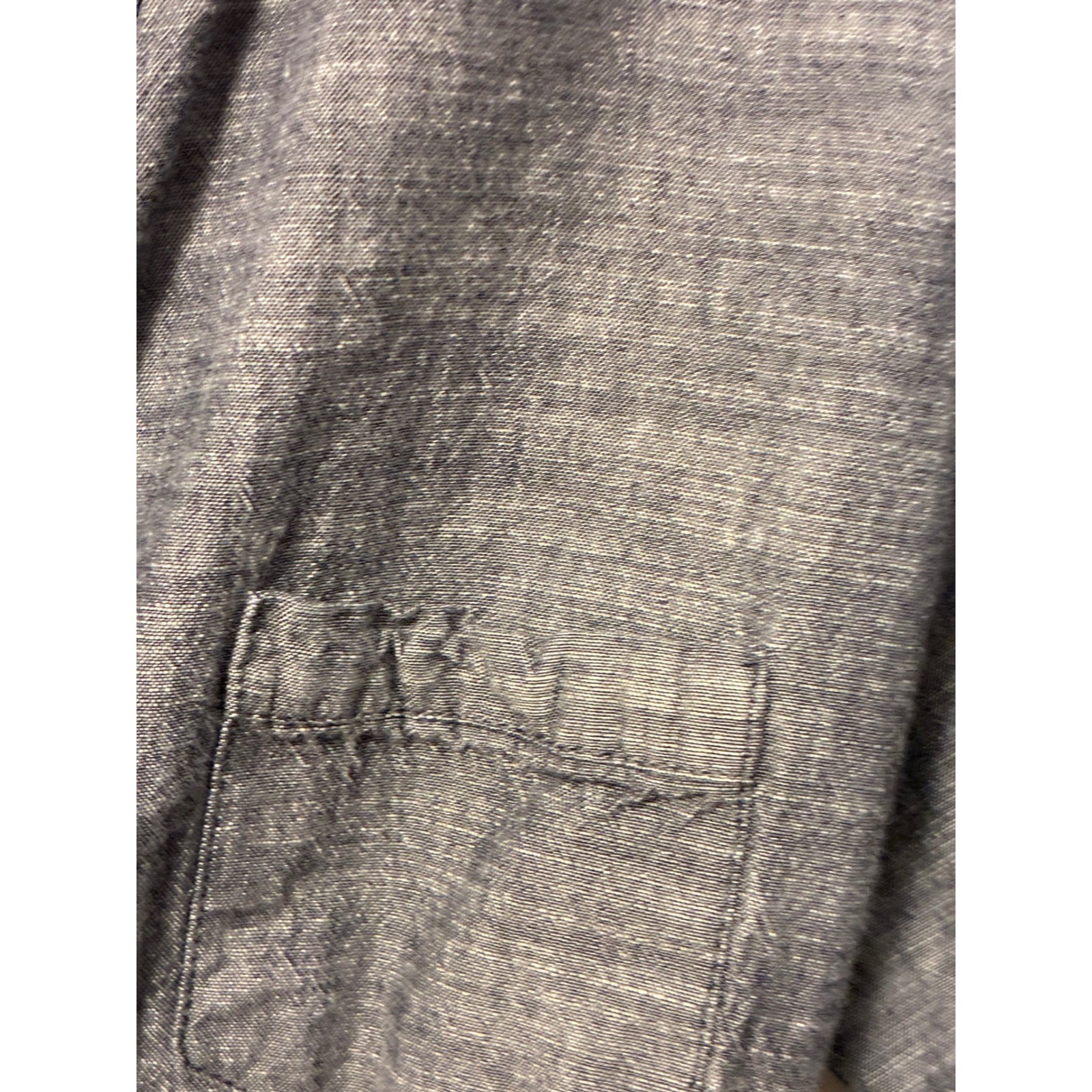 Chambray Button Down Shirt Dress Grey Blue Roll Tab Sleeve with Rope Belt