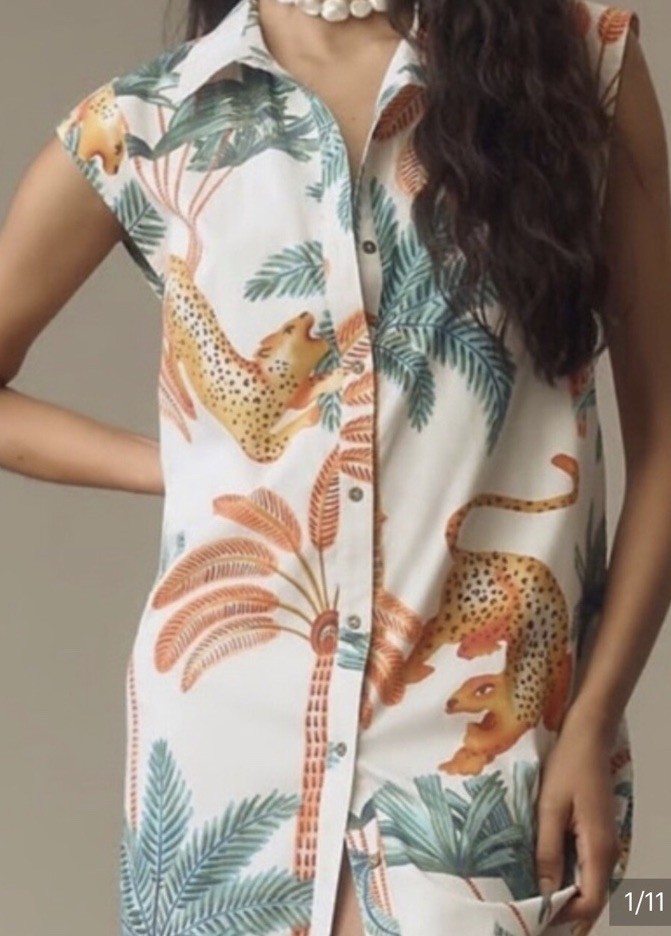 Anthropologie Maeve Lillian Cap Sleeve ShirtDress – L – Leopard/Tropical Print