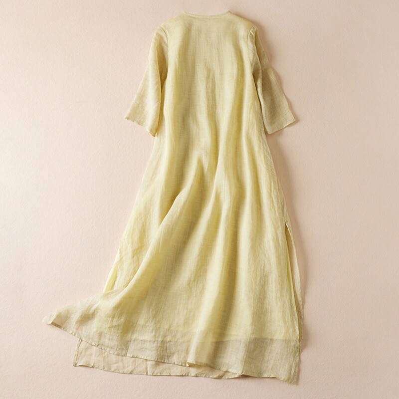 Women Side Slit Embroidery Retro Style Dress Half Sleeve Chinese Dress Summer