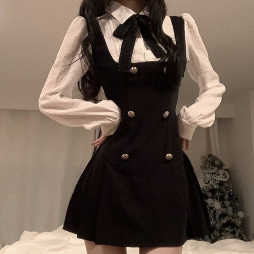 Comfy Spring Autumn Fashion Bow Fake Two Pieces Sweet Bow Buttons Design
