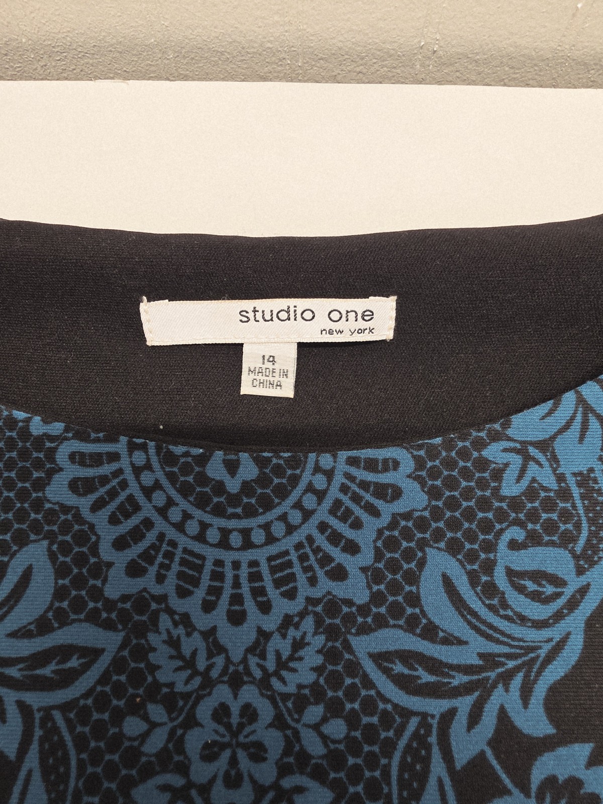 Studio One NY Ornate Teal Scroll Print Dress 14 Dark Academia Victorian Sheath