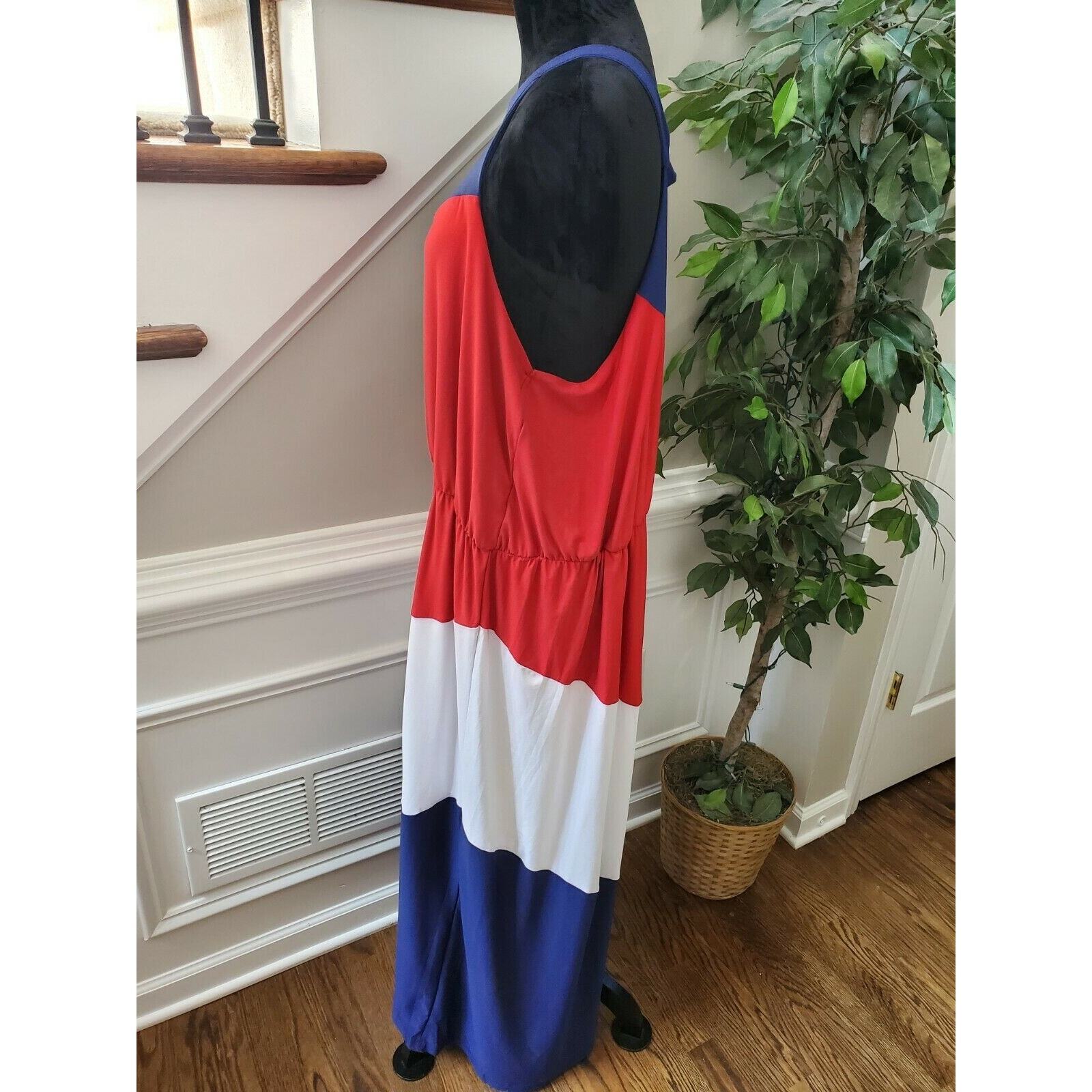 Rouge Women’s Multicolor Polyester Round Neck Sleeveless Long Maxi Dress Size 2X