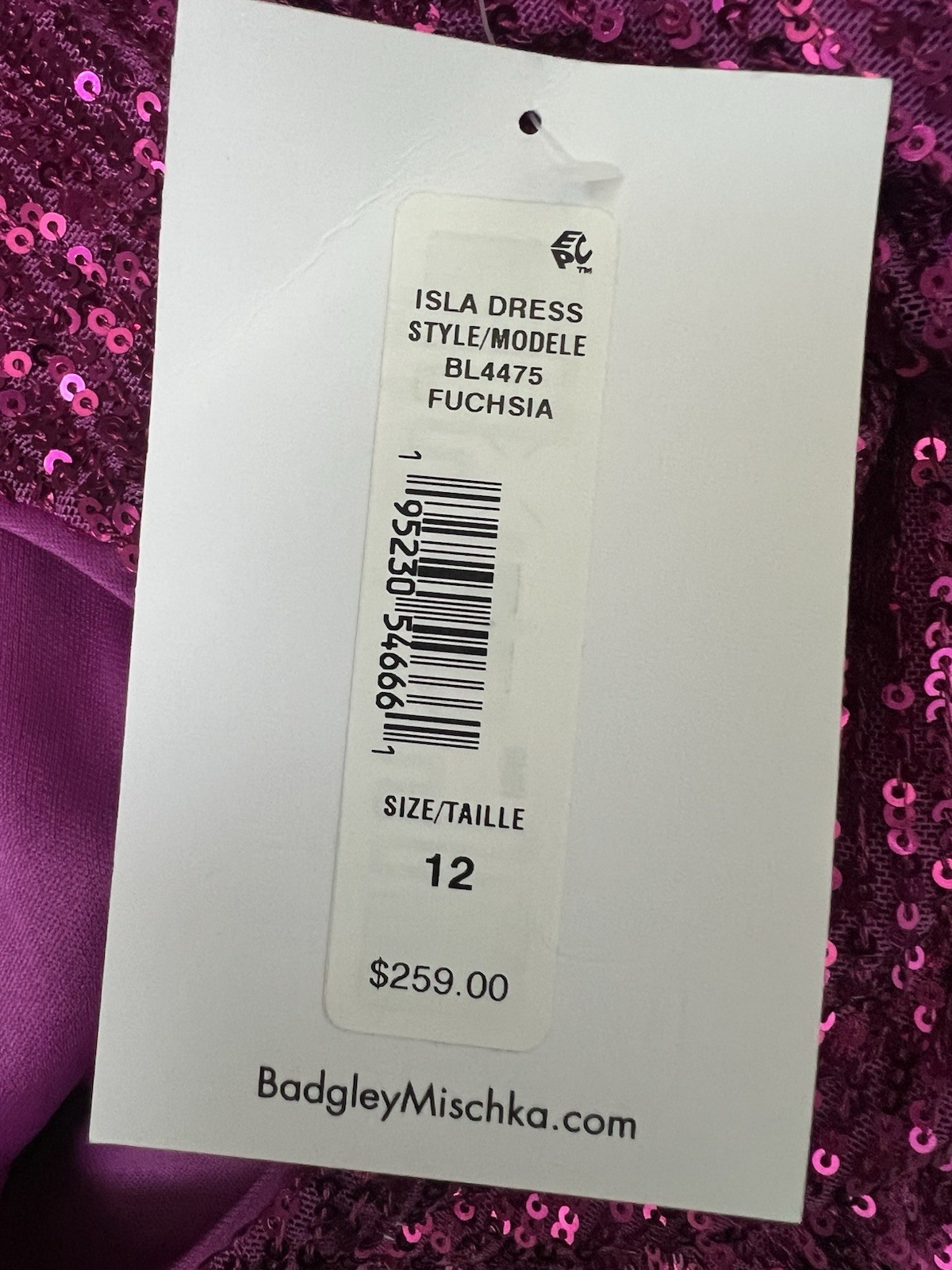 NWT Badgley Mischka Dress Size 12 Sequin Isla Cocktail Dress Pink Fuchsia Prom