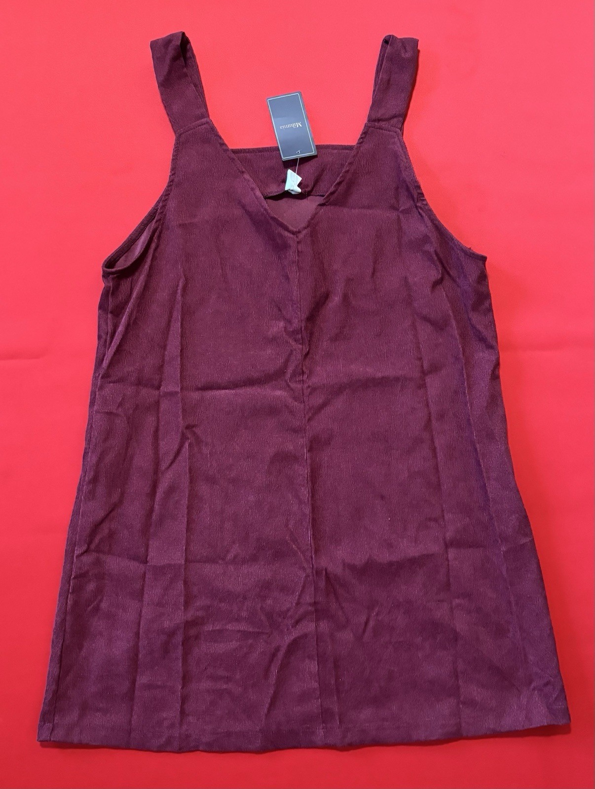 Milumia Women’s Corduroy V-Neck Overall Pinafore Mini Dress Burgundy MED