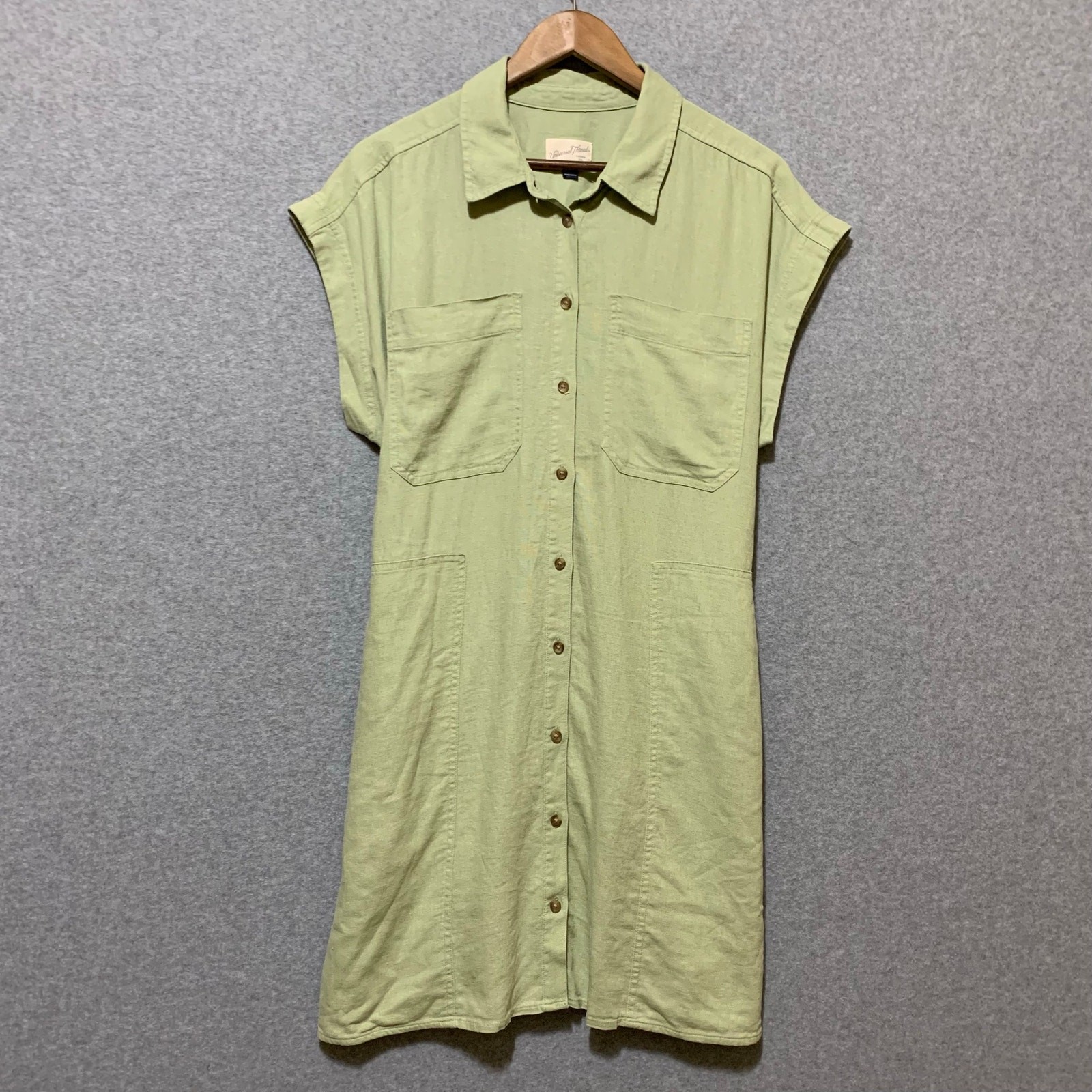 Universal Thread Button Front Shirt Dress Sage Sz L Coastal Chic Resort Wear