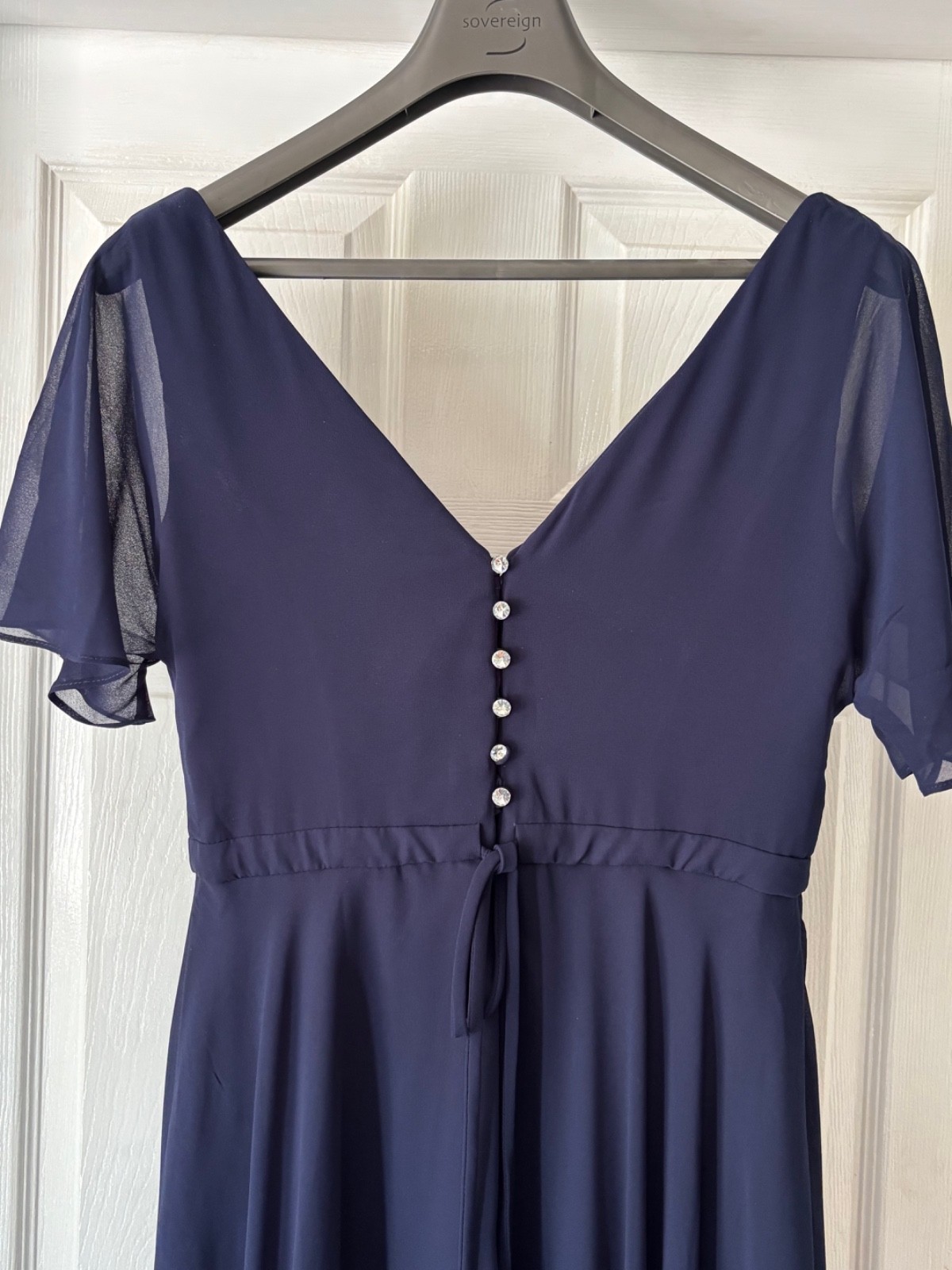 Navy bridesmaid/ballroom gown lined short sleeve size 14- new