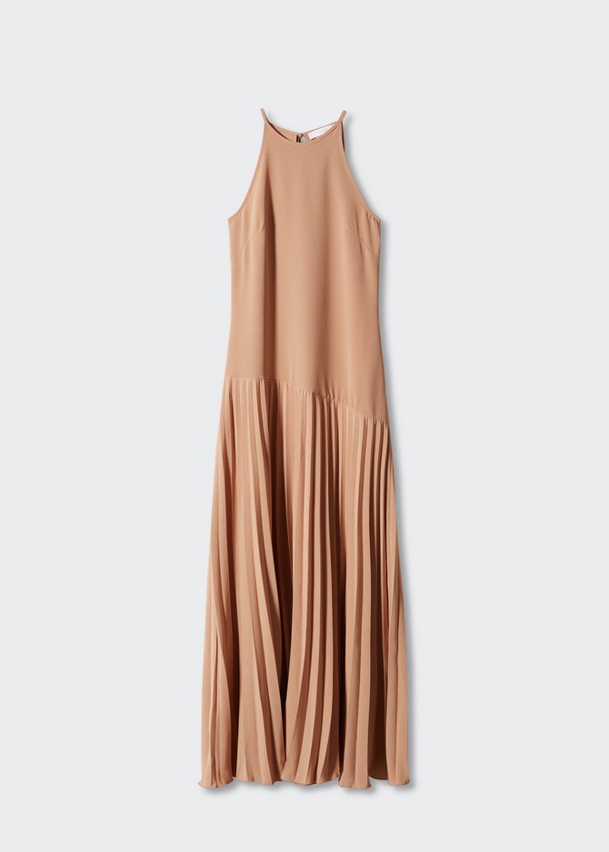 NWT MANGO MNG COFFEE PLEATED PANEL MAXI DRESS SZ S US 4