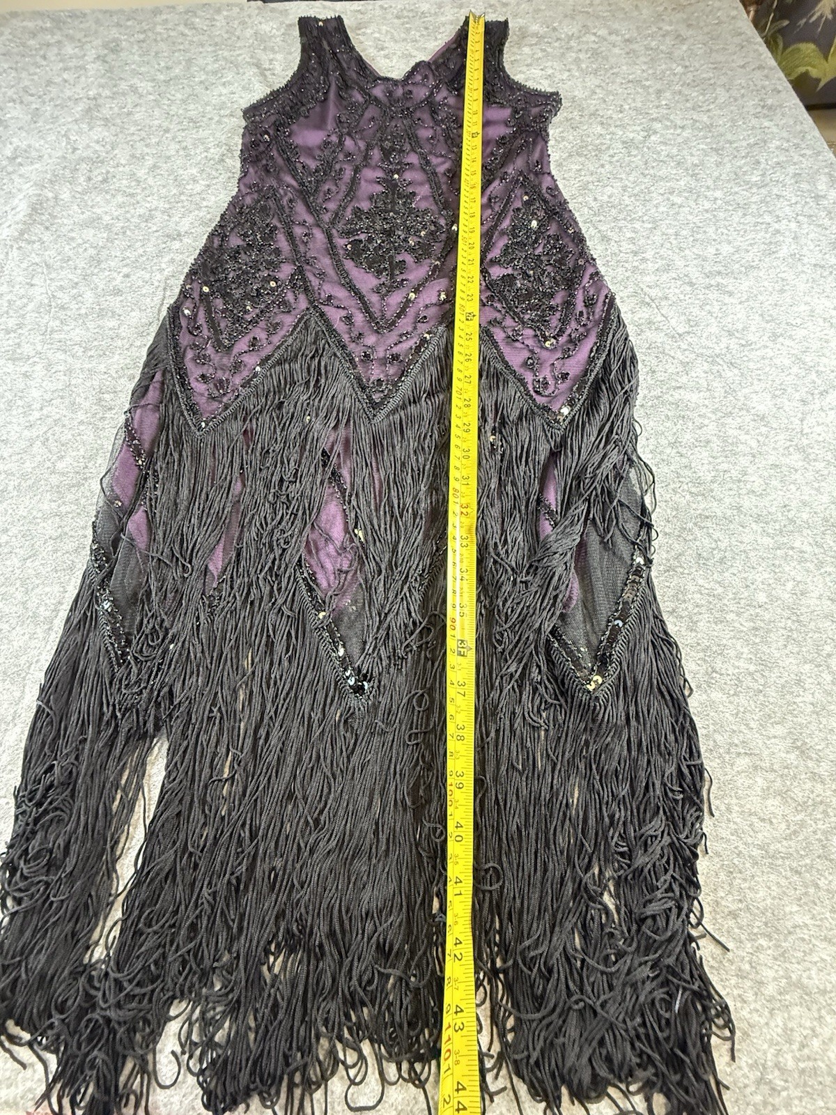 PrettyGuide Sequin Fringe Cocktail Midi Dress Size L Gatsby Glam Flapper Purple