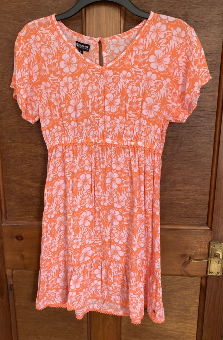 Saltrock Orange Hibiscus Lightweight Summer Dress, Ladies Size Small, Breathable