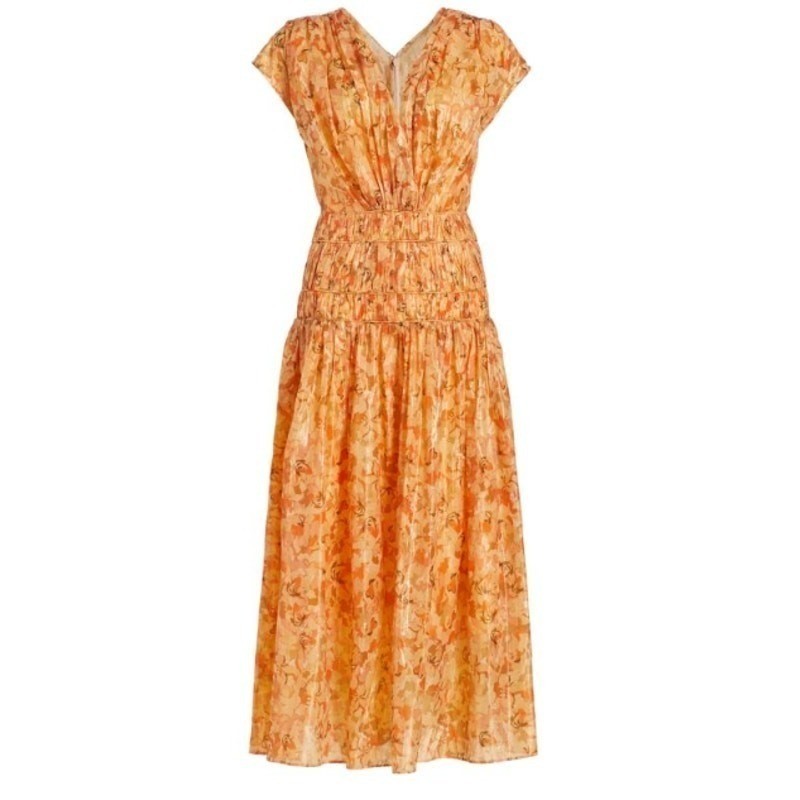 Acler Midi Dress Size US 2 AU 6 Long Peach Floral Cotton Romantic Garden Party