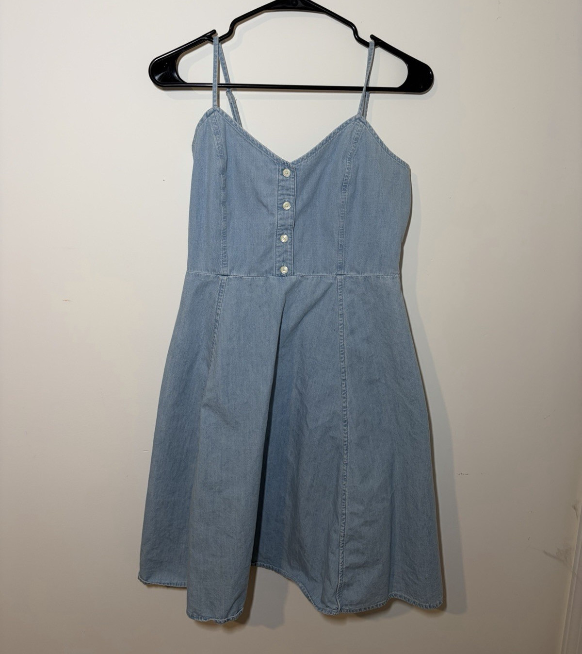 GAP Blue Chambray Mini Sundress 2 V-Neck Sleeveless Strappy Button Front